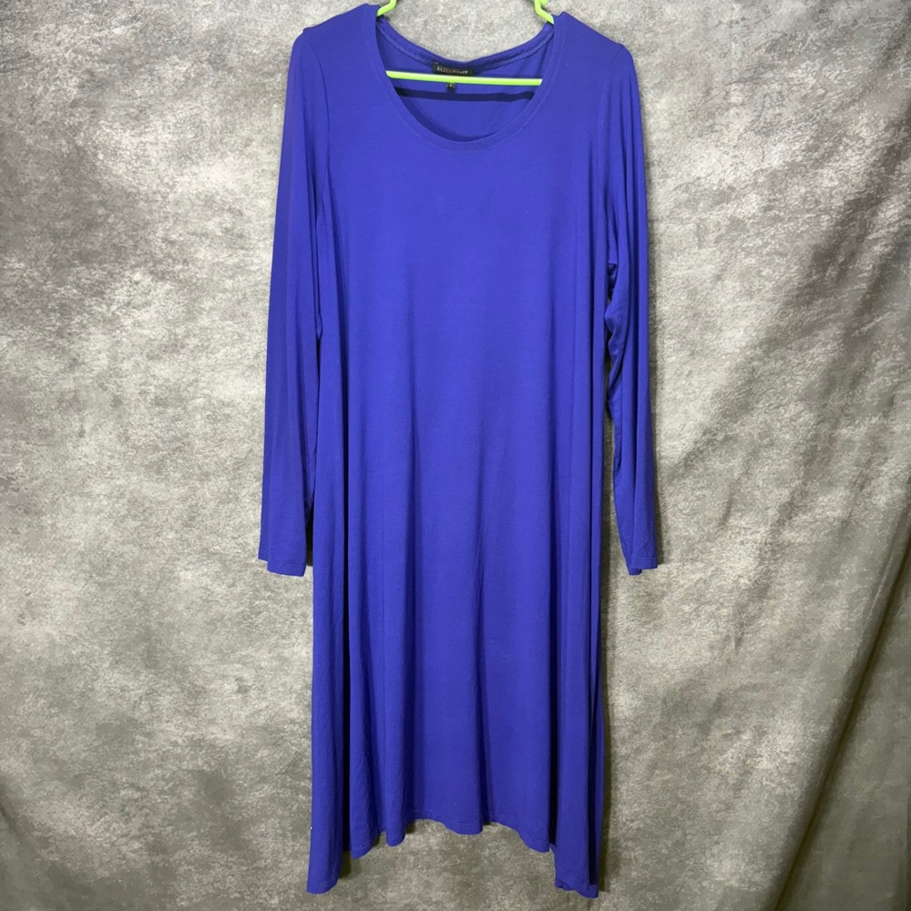 Eileen Fisher Long Sleeve Jersey Shift Shirt Dress Size L Indigo Purple